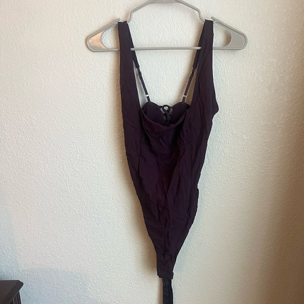 Free People Dark Purple Lace Back Bodysuit